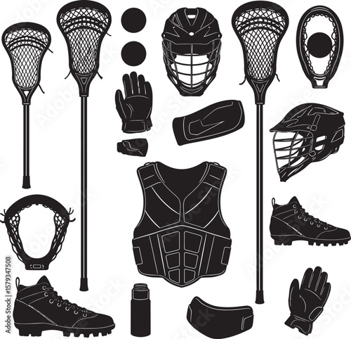 Lacrosse Player Sport Art Silhouettes white color background