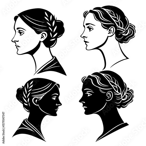 High Contrast Black and White Silhouette Portrait Vector Illustration for Graphic Design