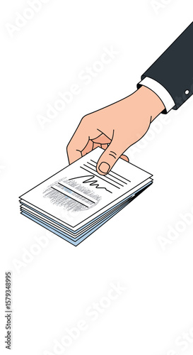 Professional hand offers stack of documents for business dealings and agreements