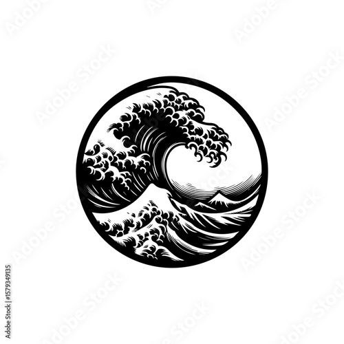 Powerful Ocean Wave in a Circular Design.
