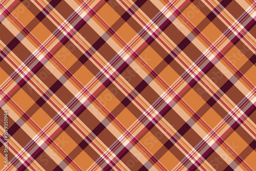 French check background tartan, couch fabric plaid texture. Individuality textile seamless vector pattern in orange and red colors.
