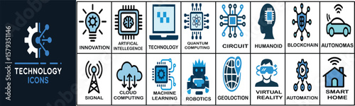 Creative technology icons illustrating concepts like artificial intelligence and cloud computing for innovative design.