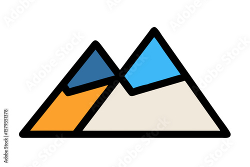 Abstract Layered Mountain Icon Two Color Fill Sharp Edge