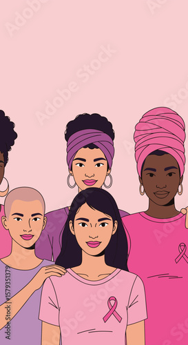 Diverse women united in the fight against breast cancer awareness month