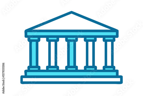 Blue Simplified Bank Building Icon Columns Roof vector