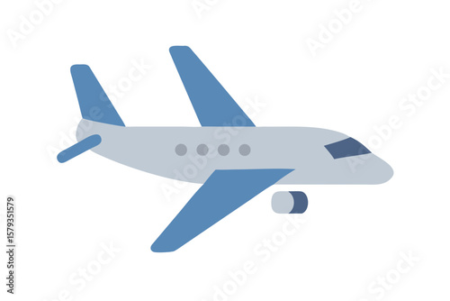 Simple Light Blue and Gray Airplane Icon on White aircraft