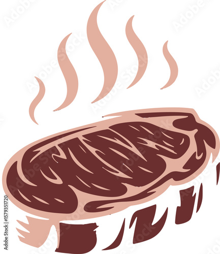 Juicy grilled steak with steam rising against a dark background