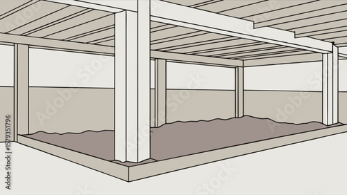 Basement construction structural support beams and foundation design for home building project plan view