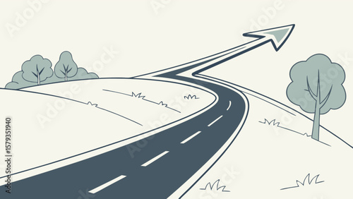Road to success vector illustration with arrow direction and landscape design for business and travel use