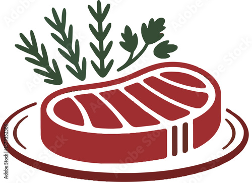 Rosemary steakhouse logo featuring a grilled steak and fresh herbs