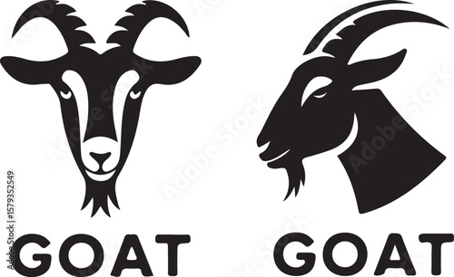 Goat Head Silhouette Vector Illustration with Text Below, Farm Animal Icon