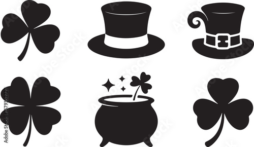 St. Patrick's Day Silhouette Vector Illustration, Shamrock Clover Icon
