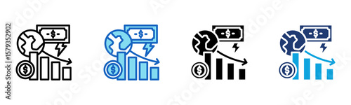 Economic Depression icon Multi Style Vector Illustration