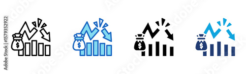 Stock Market Crash icon Multi Style Vector Illustration