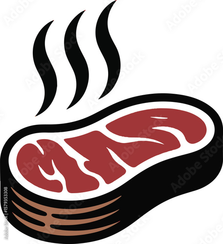 Stylized illustration of a hot steak with steam rising on a white background