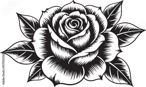 Detailed Rose Flower Silhouette Vector Illustration for Floral Art