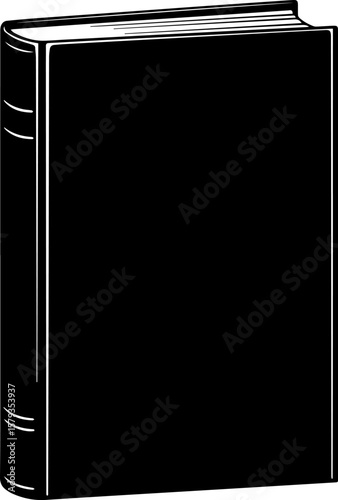 Black Hardcover Book Illustration with White Spine Details and Page Edges