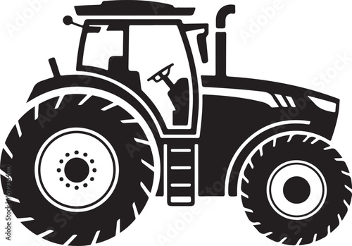 Silhouette of a Tractor on a Farm Field, Agricultural Vehicle Vector Art