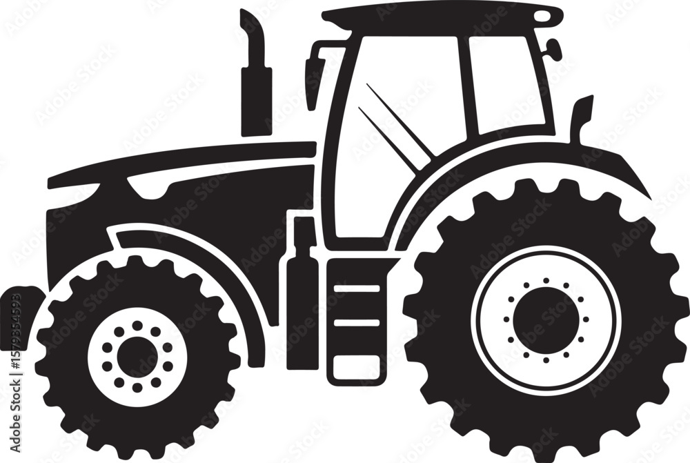 Obraz premium Tractor Silhouette on a Farm, Agricultural Machine Vector Illustration