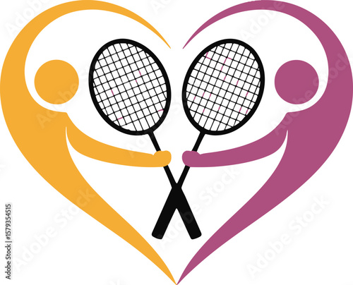 Two people forming a heart shape holding badminton rackets