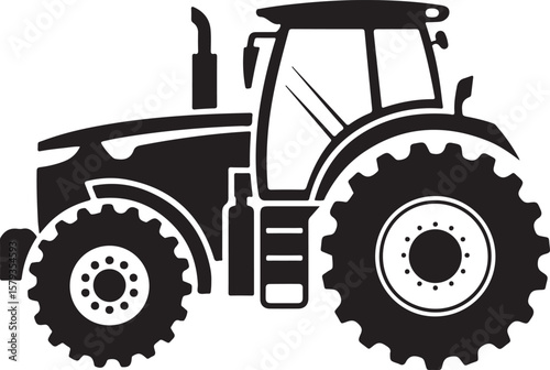 Tractor Silhouette on a Farm, Agricultural Machine Vector Illustration