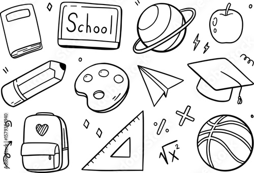 Back to school doodle background. Vector illustration. Education draw hand concept