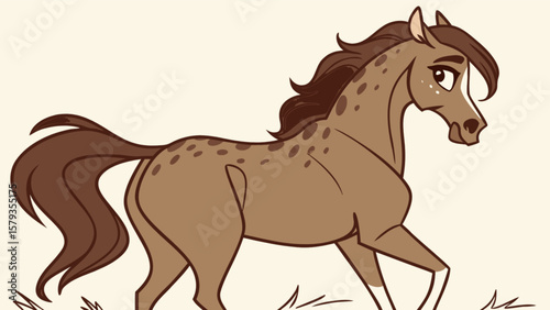 Horse cartoon illustration brown spotted horse running horse animal drawing equine art horse character design