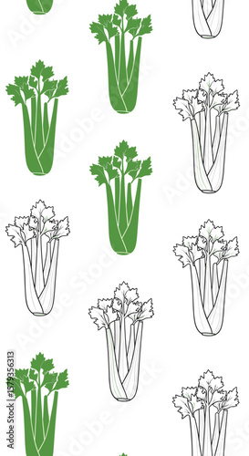 Fresh green celery stalks pattern healthy vegetable background for food design