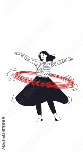 Woman dancing with a hula hoop creating a whirling circle of motion