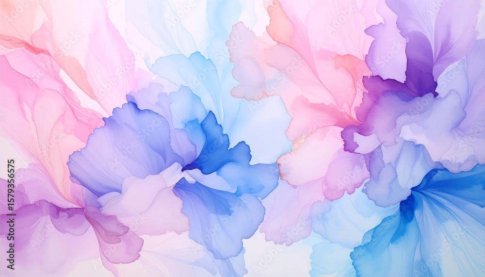 Obraz premium Abstract floral design in pastel colors. Soft, flowing shapes resembling petals in shades of pink, purple, blue, and light orange
