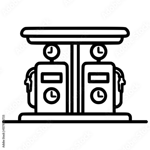Gas station icon featuring two pumps with clock symbols