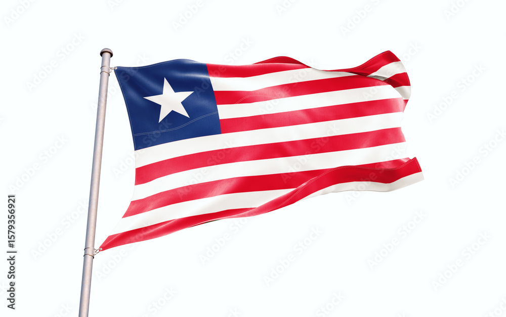 Obraz premium Liberia national flag waving isolated on white background with clipping path.