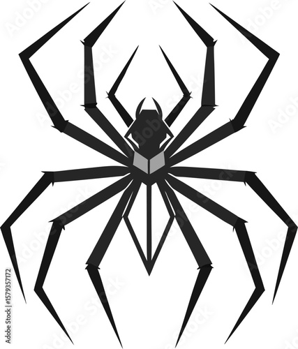 Geometric Black Spider Design, Arachnid Icon, Vector Illustration, Halloween Symbol, Insect Graphic, Eight-Legged Creature, Art...