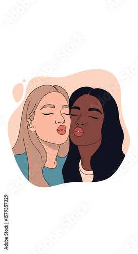 Two young women sharing a kiss embracing friendship and affection together