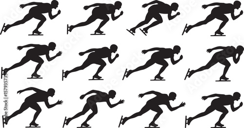 Speed Skating Silhouette Collection Athlete Sport Competition Vector Art