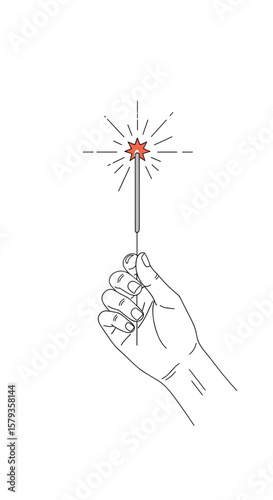 Hand holding a sparkler with bright radiating light effects