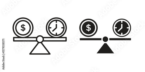 Time and money compare scale icons in trendy linear style vector. Vector illustration
