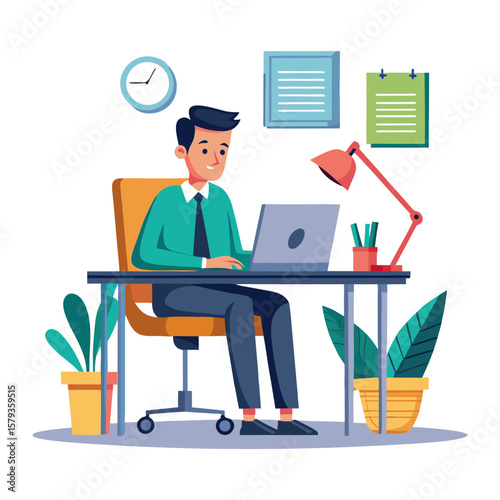 A man works in an office