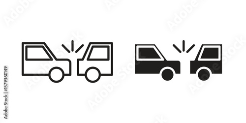 Rear end collision icons in trendy linear style vector. Vector illustration