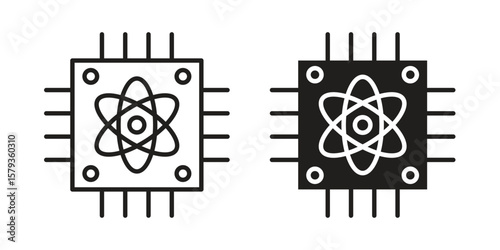 Quantum computing icons in trendy linear style vector. Vector illustration