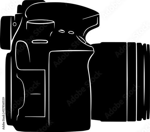Black and White DSLR Camera Silhouette with Lens Detail