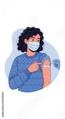 Person showing arm with bandage after receiving vaccination protecting against illness and promoting public health