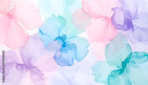 Abstract floral design with soft, pastel colors.  Delicate, flowing shapes resemble translucent blossoms, creating a dreamy, ethereal ambiance