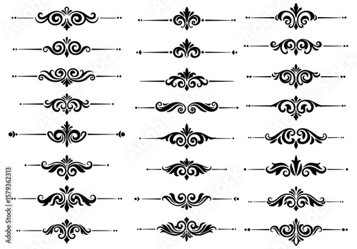 A collection of elegant divider designs showcases intricate scrollwork and floral motifs, perfect for adding a touch of sophistication to any creative project or layout.