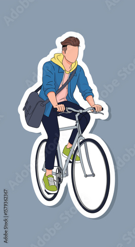 Modern urban cyclist riding a bicycle through the city streets during the day