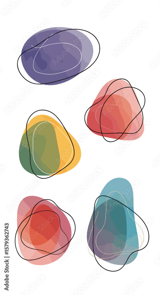 Obraz premium Abstract organic shapes with subtle overlay lines and pastel colors