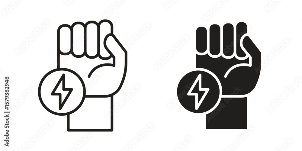 Obraz premium Hand with Power icons in trendy linear style vector. Vector illustration