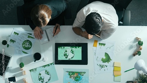 Bild auf Leinwand Time lapse of business man presenting sustainable idea to manager by using tablet display ESG environmental social governance