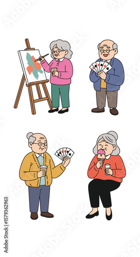 Creative elderly individuals enjoying their leisure time with artistic pursuits and hobbies
