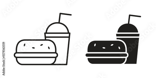 Fast food icons in trendy linear style vector. Vector illustration